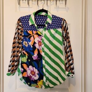 Anthropologie Colorful Floral and Striped Button-Up Shirt